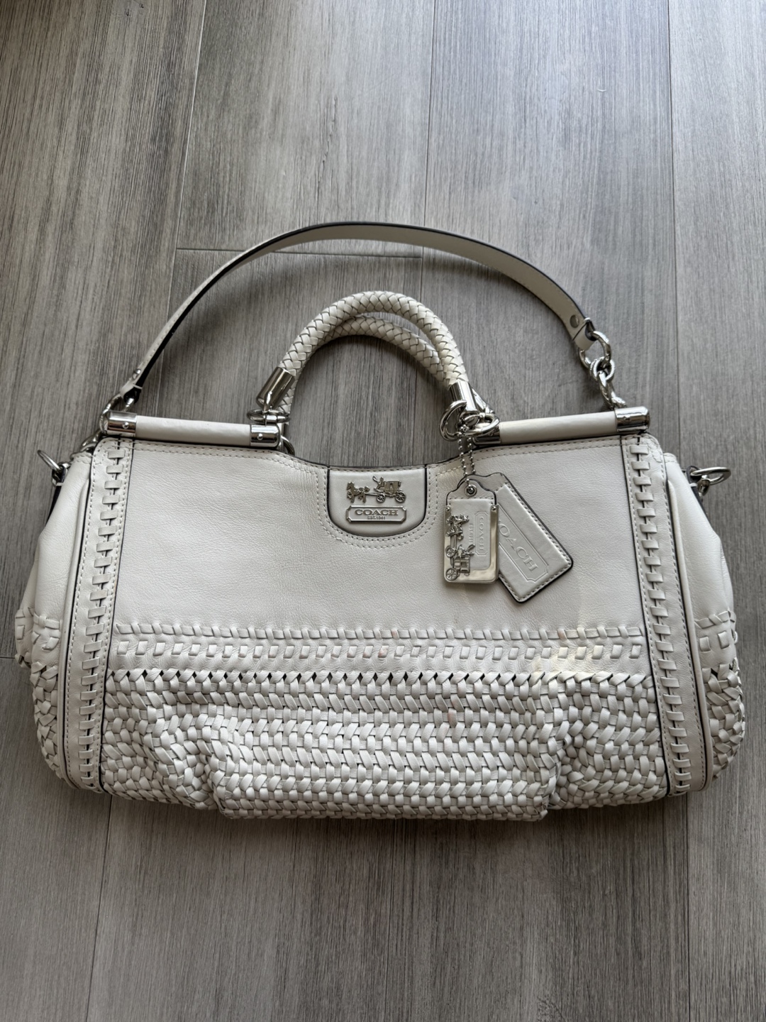 Coach White Leather Handbag - Style 19646