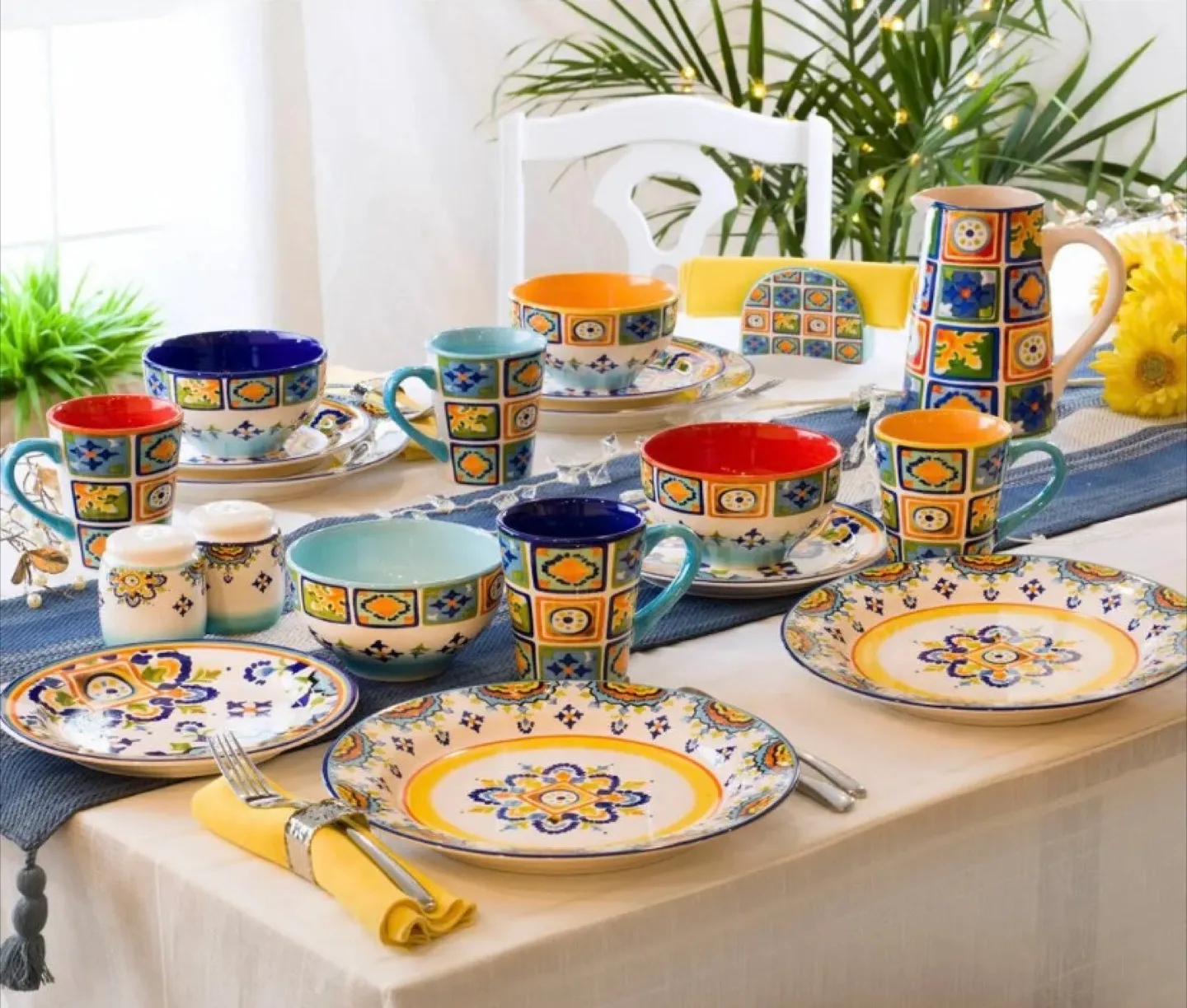 🧡 Colorful Ceramic Dinnerware Set - Mugs, Plates, Bowls thumbnail