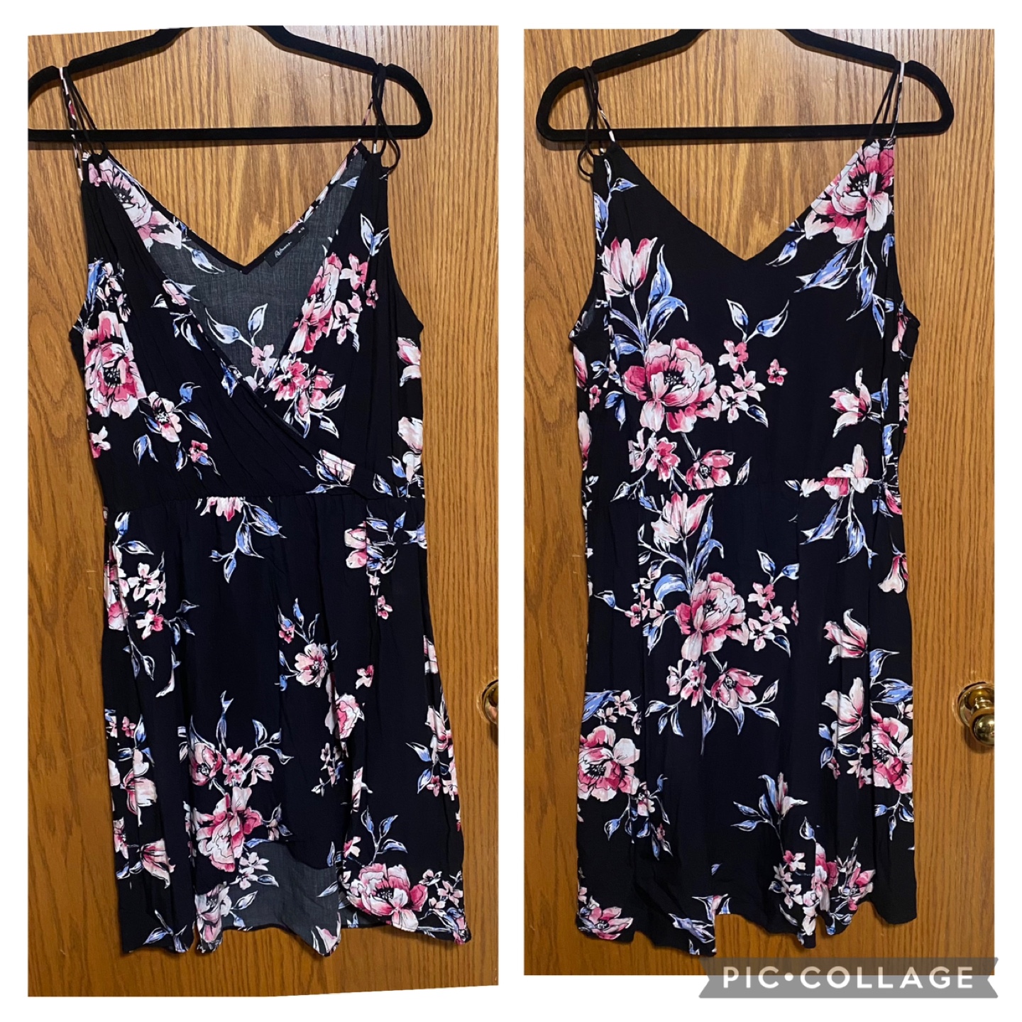 Floral double strap faux wrap bottom v-neck type dress
