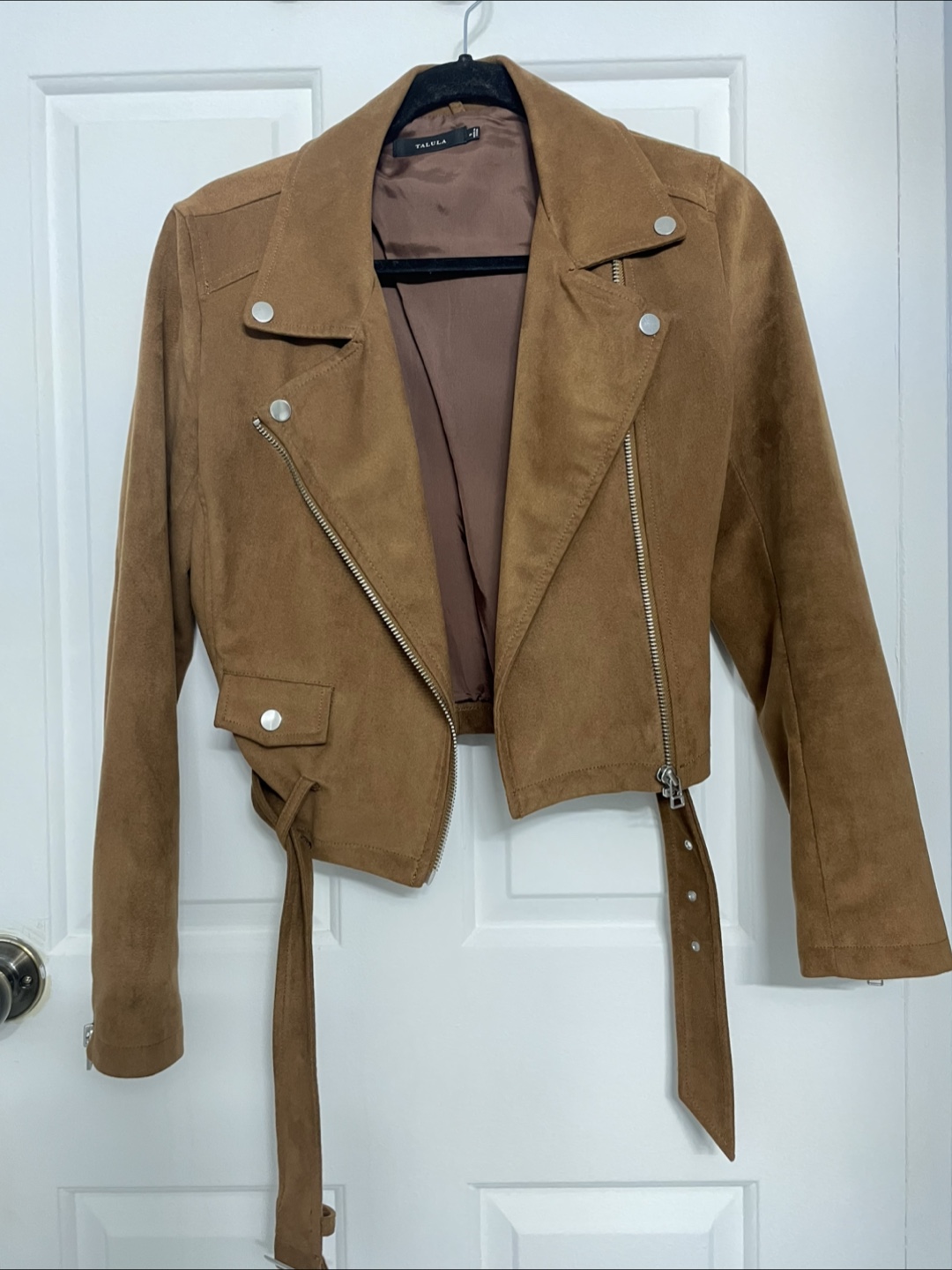 Talula Brown Suede Biker Jacket - Size Small