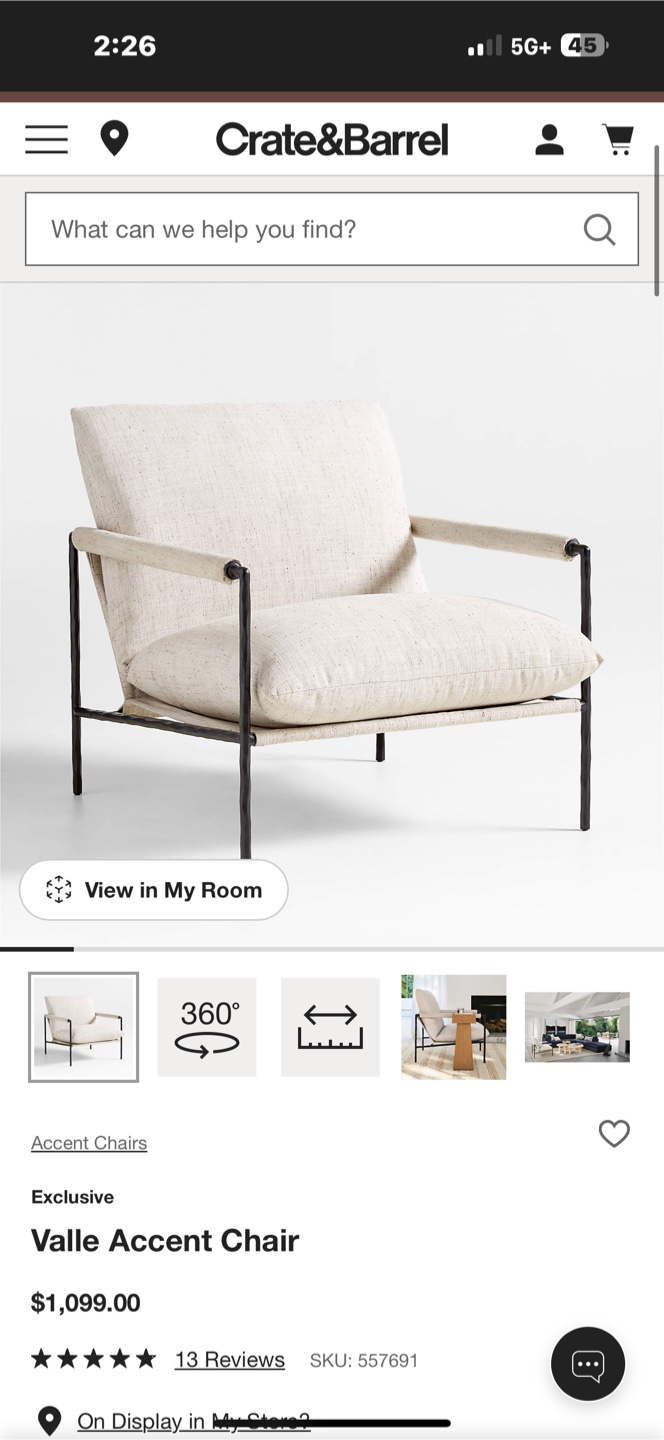 Crate & Barrel Valle Accent Chair - photo 5