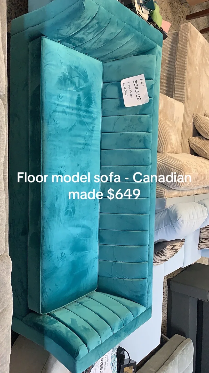 Canadian Made Teal Floor Model Sofa thumbnail