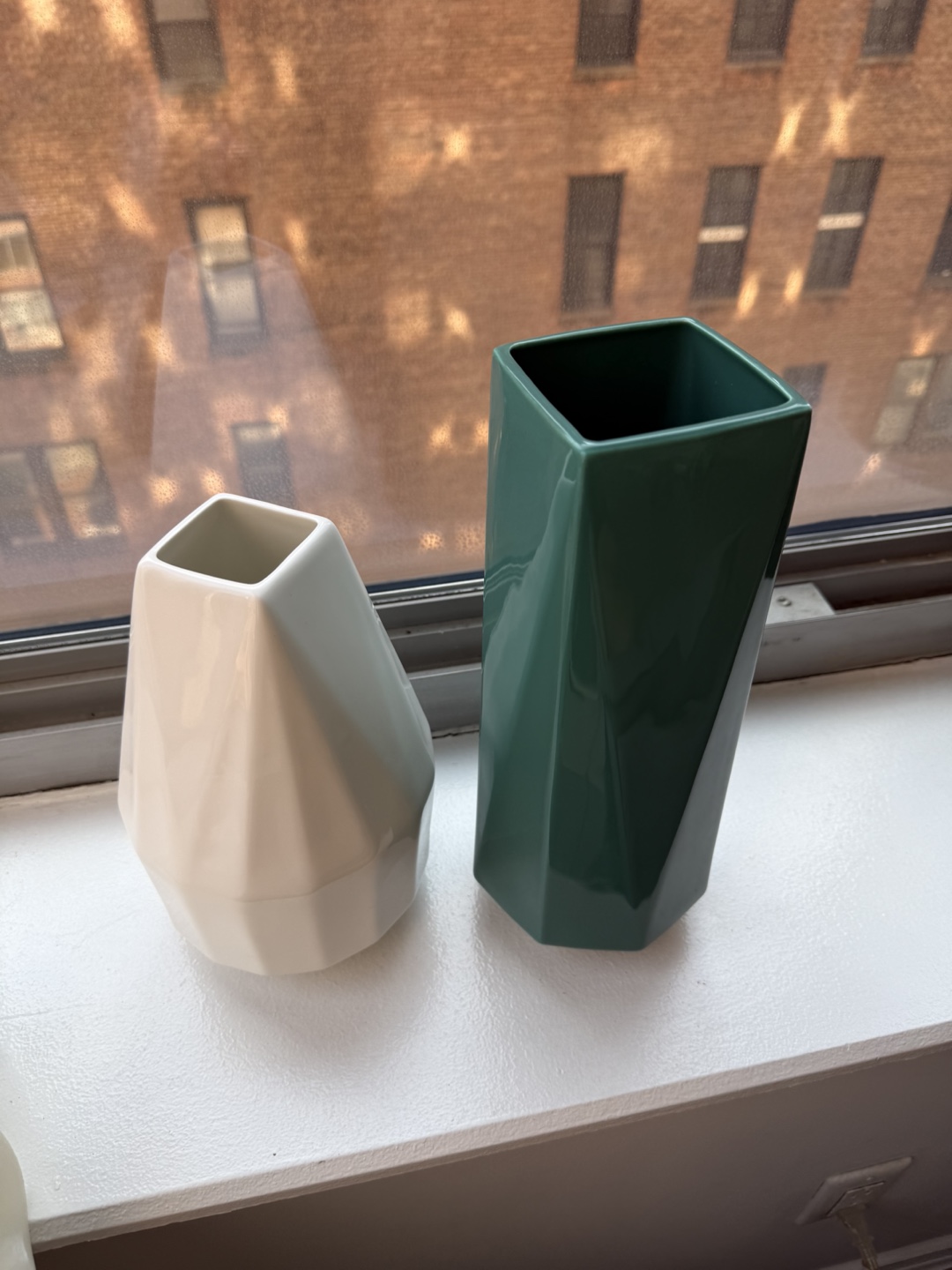 West Elm Set of 2 Modern Vases - White & Green