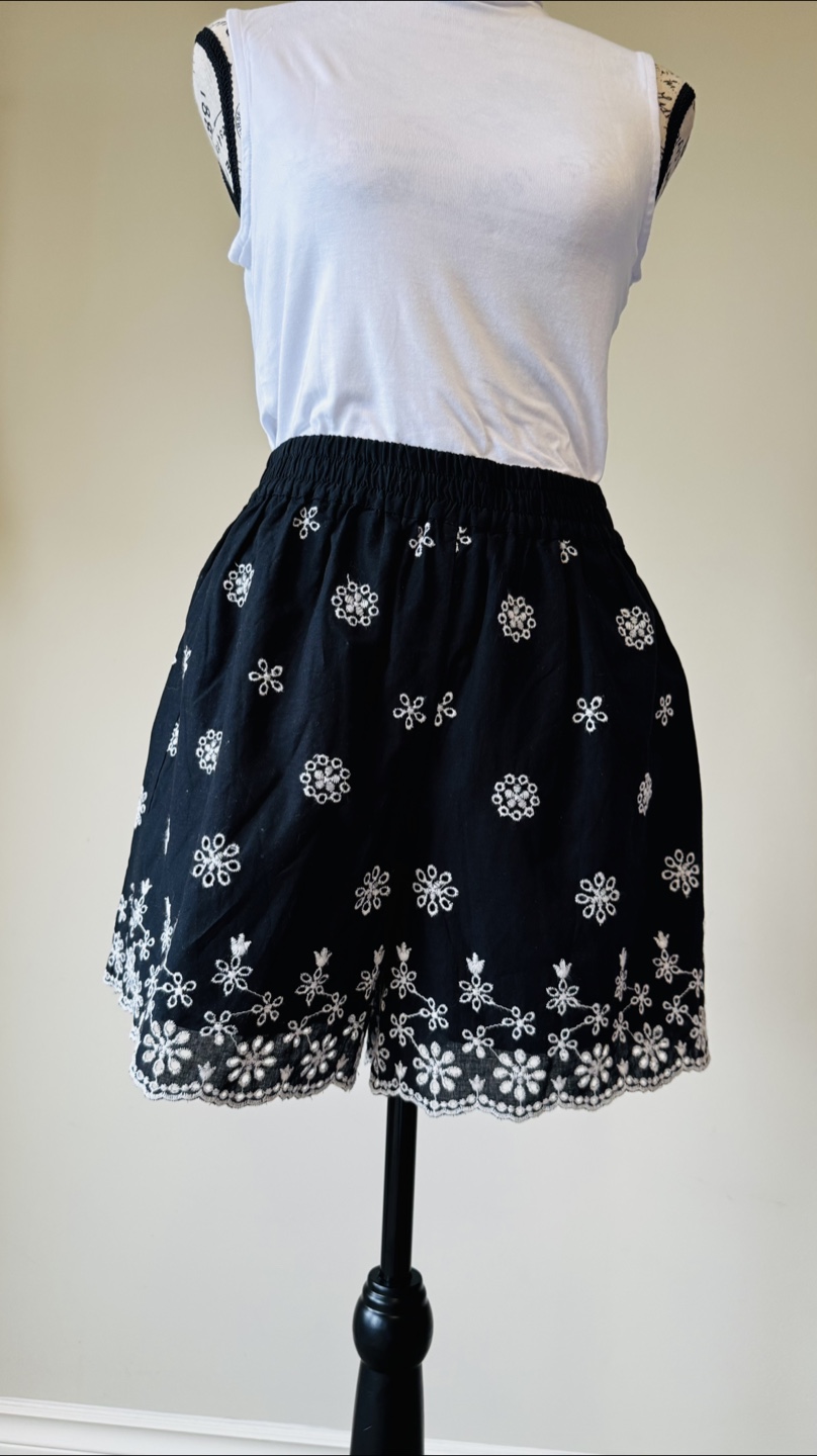 Black Embroidered Shorts