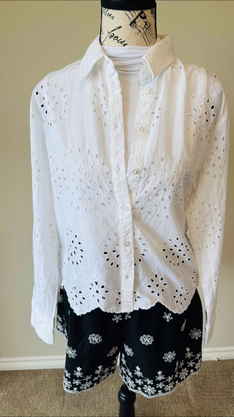 Eyelet Button-Down Shirt - White