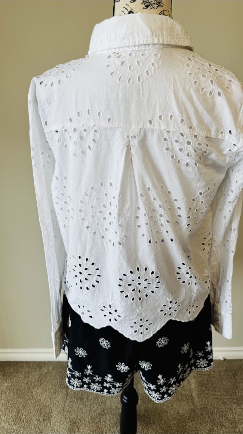 Eyelet Button-Down Shirt - White - photo 3