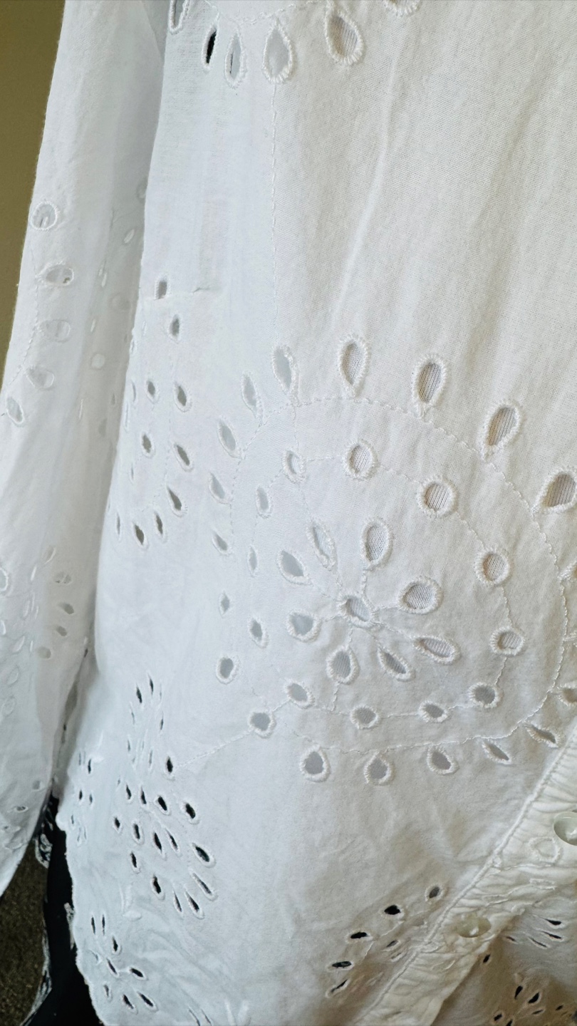 Eyelet Button-Down Shirt - White - photo 2