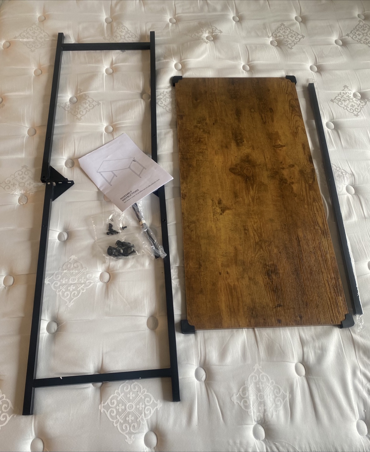 Brown Wood & Black Metal Table - Assembly Required