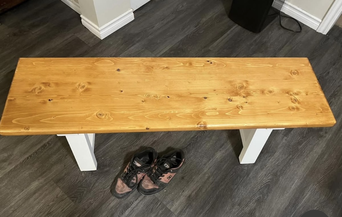 Wooden Bench with White Legs