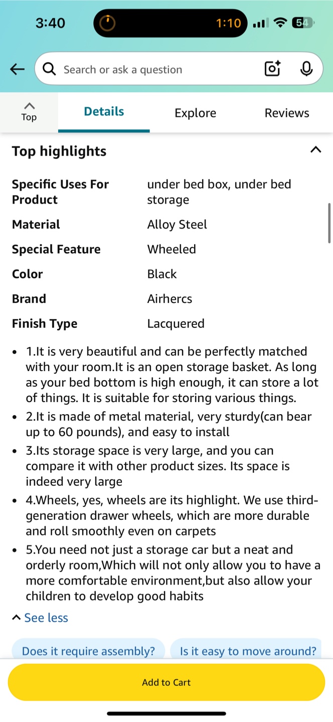 Airhercs Under Bed Storage Box Wheeled - Black - photo 5