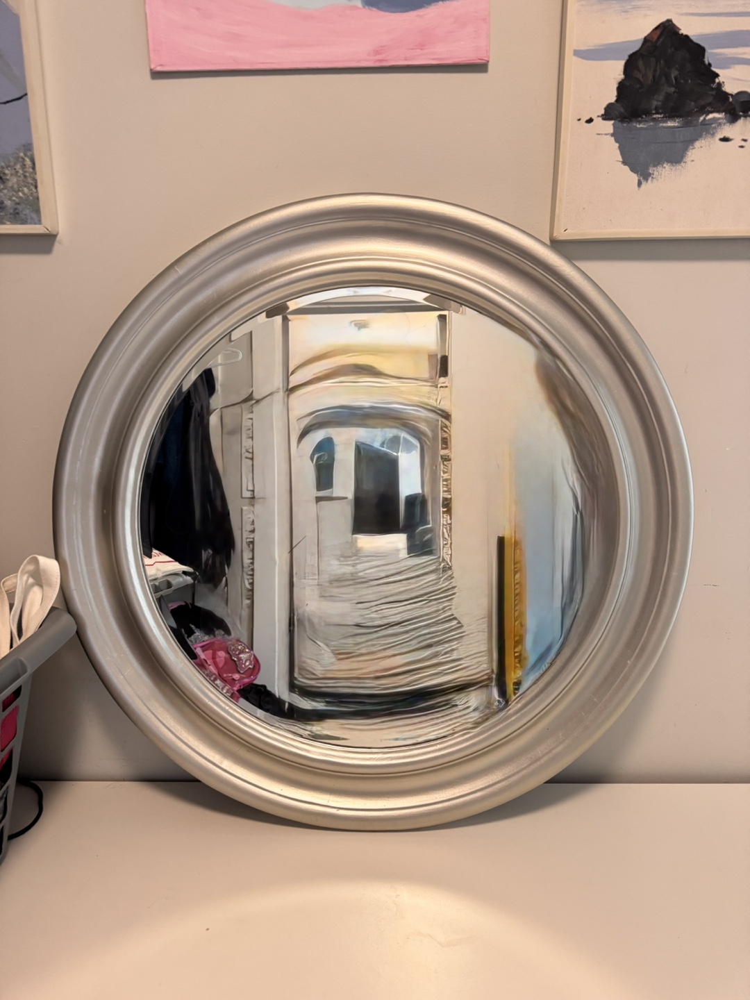 Silver Framed Round Mirror