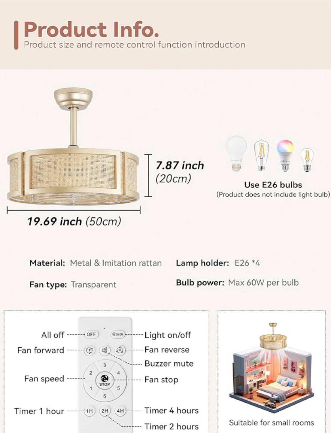 Rattan Ceiling Fan with Remote Control - photo 4