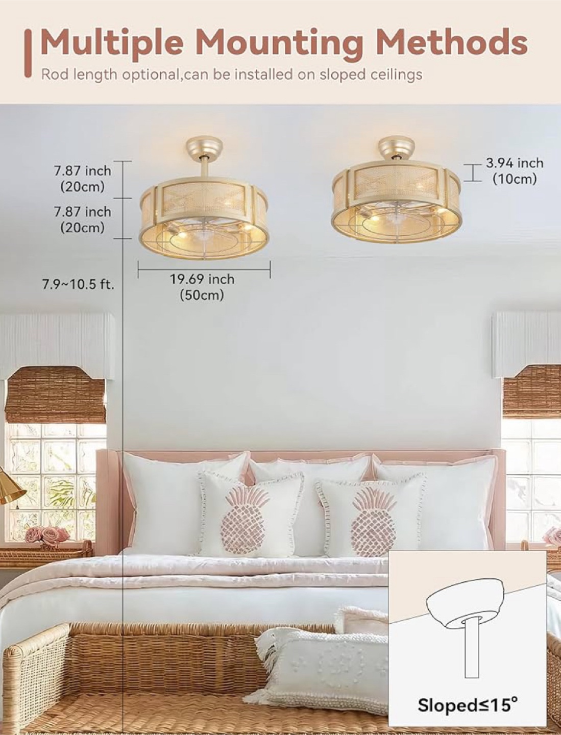 Rattan Ceiling Fan with Remote Control - photo 2