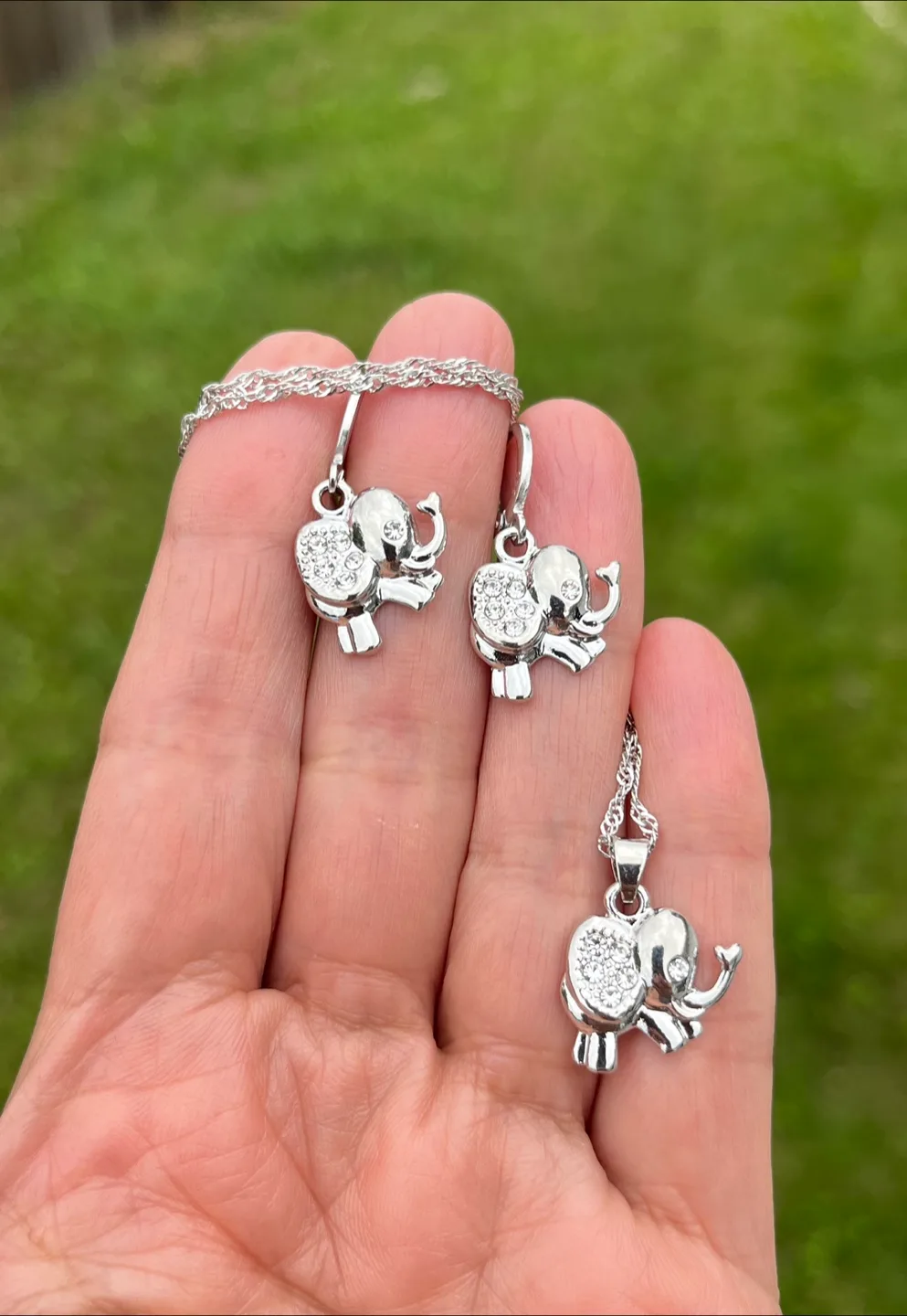 Elephant Earrings & Necklace Set - New thumbnail