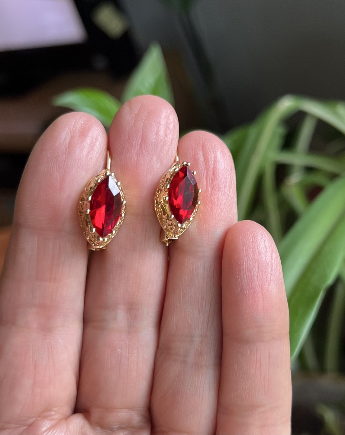 Red Zirconia Gold plated Earrings