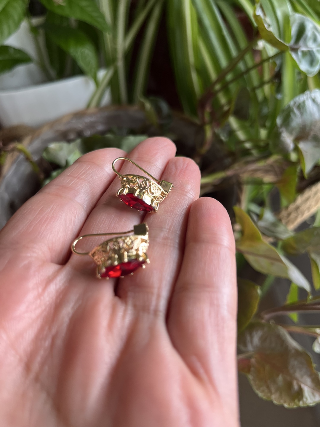 Red Zirconia Gold plated Earrings - photo 2