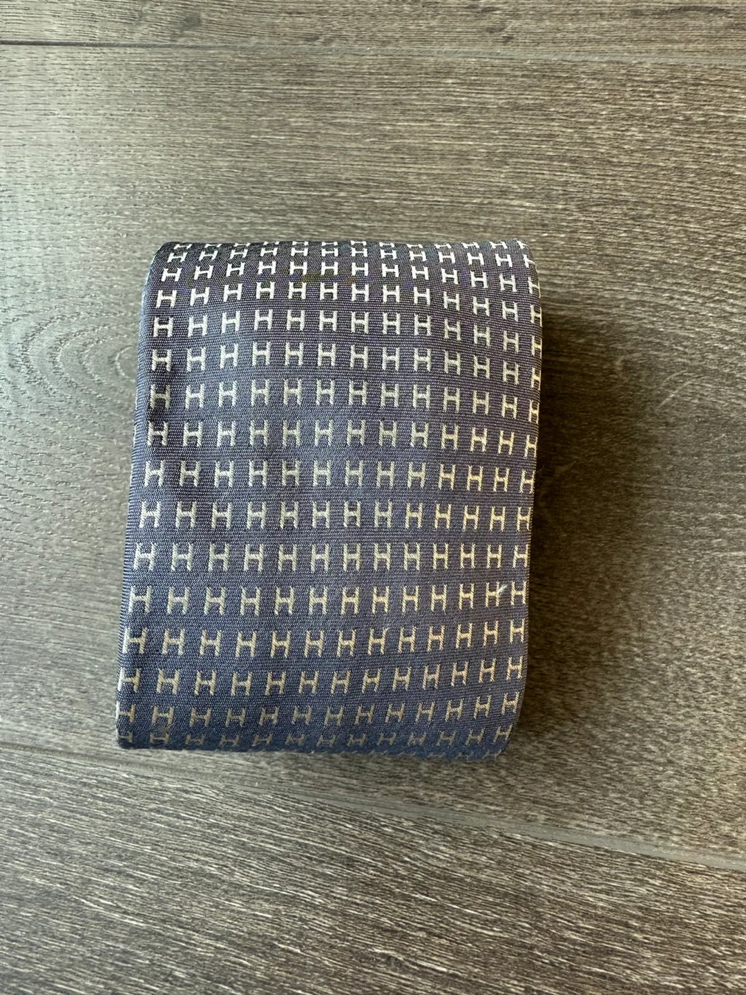 Hermes silk tie H pattern made in France blue grey image indicator(3)