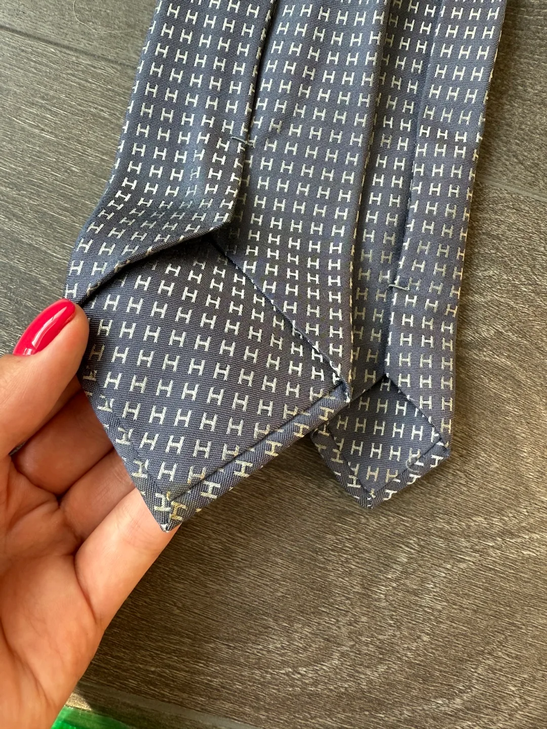 Hermes silk tie H pattern made in France blue grey image indicator(5)