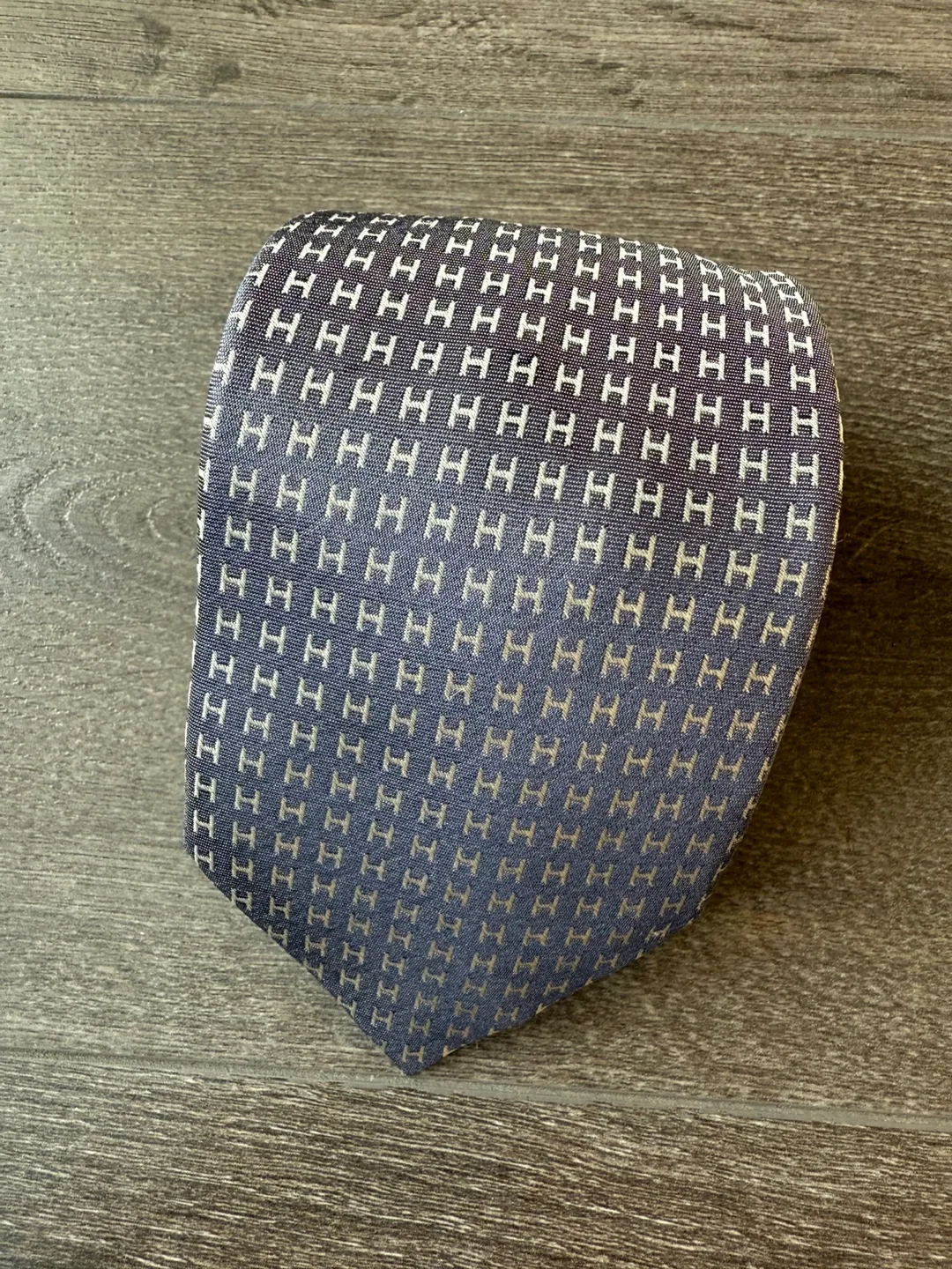 Hermes silk tie H pattern made in France blue grey thumbnail