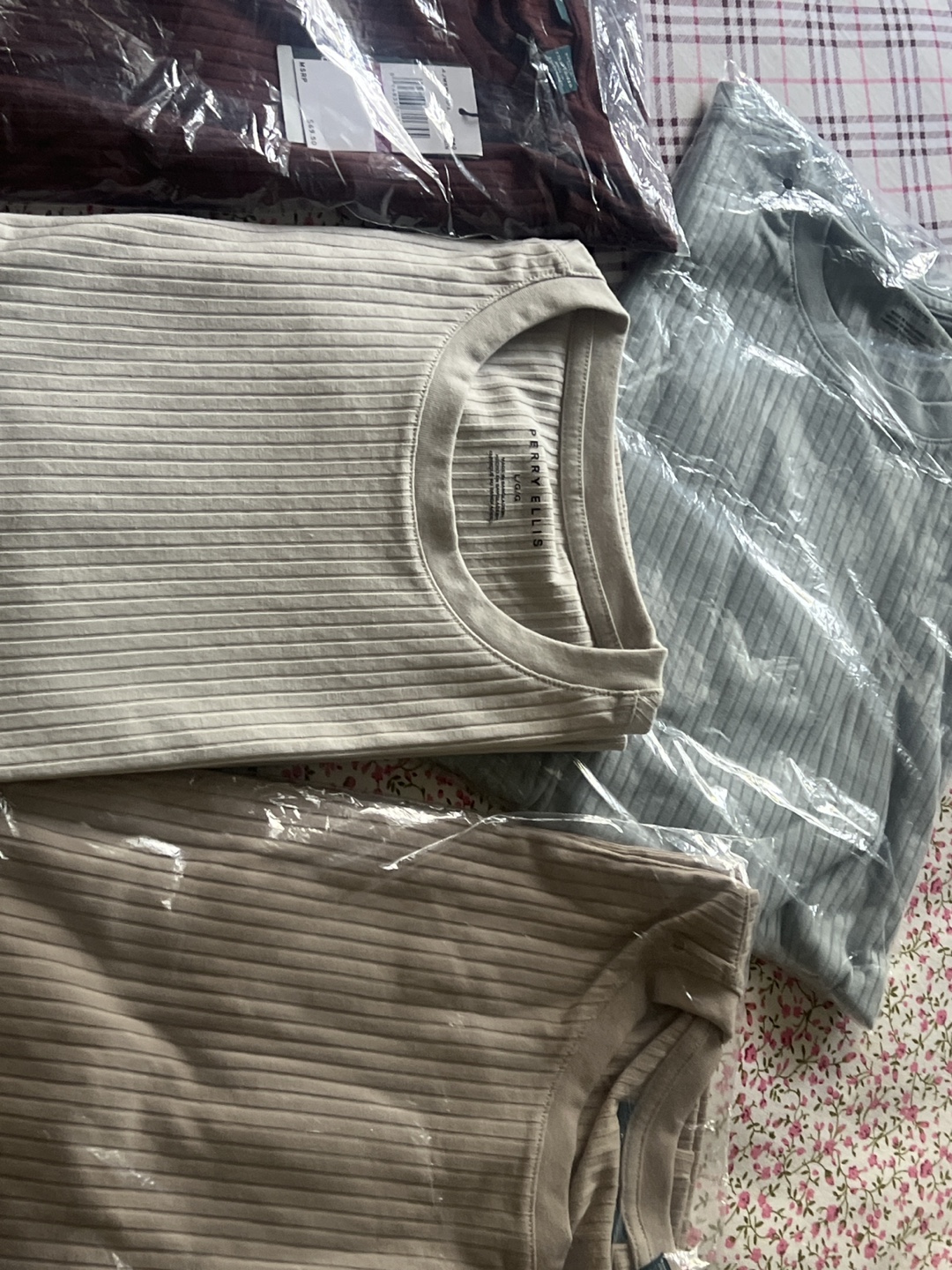 Perry Ellis Ribbed Knit T-Shirts, New