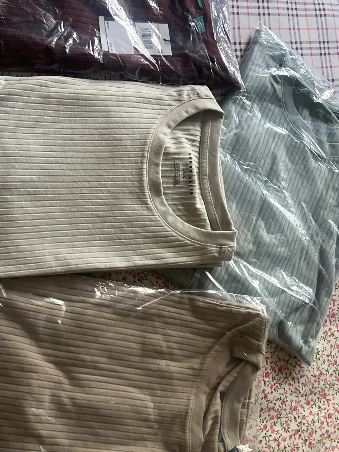 Perry Ellis Ribbed Knit T-Shirts, New