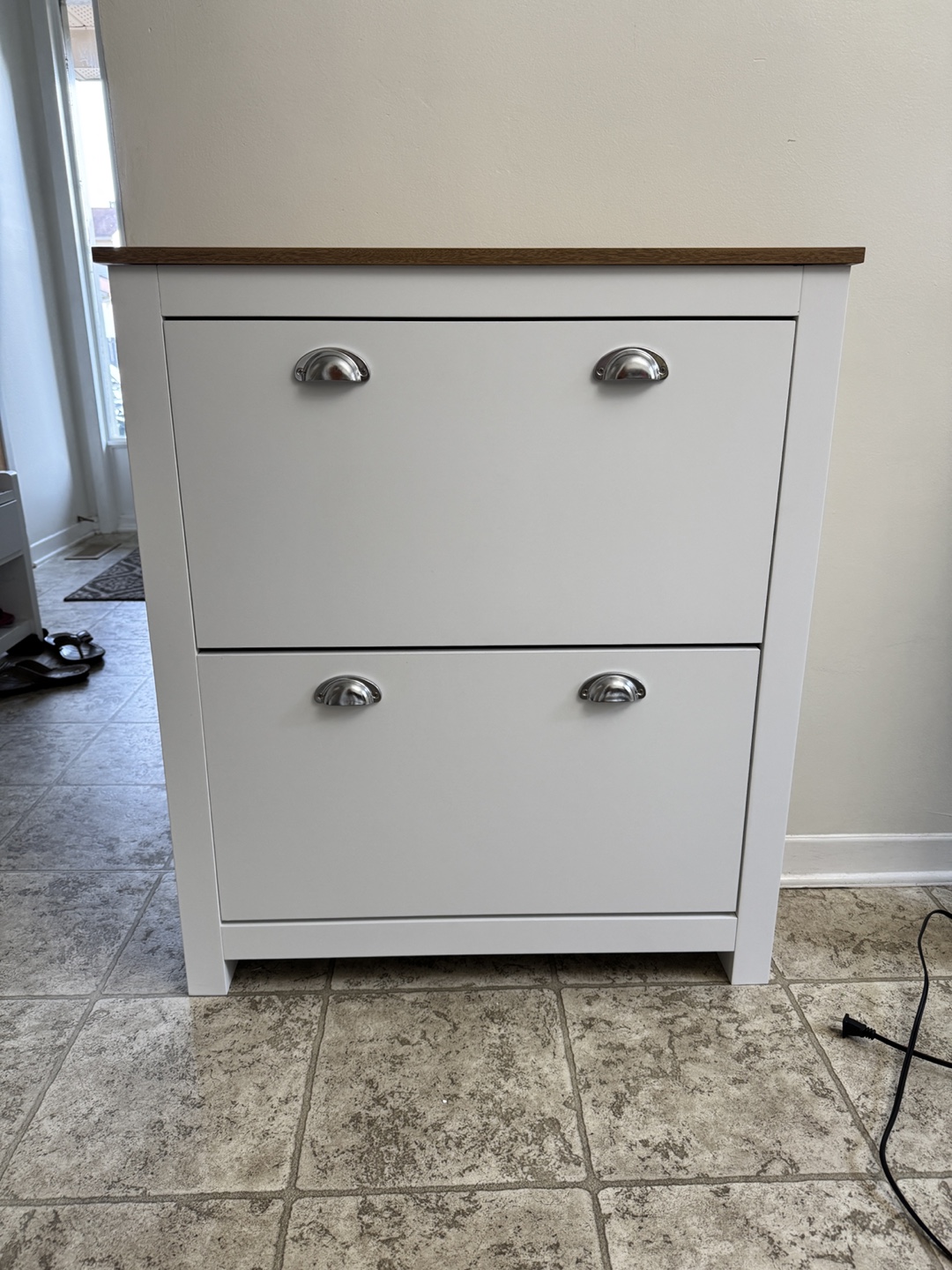 White Shoe Cabinet - 2-Tier Storage