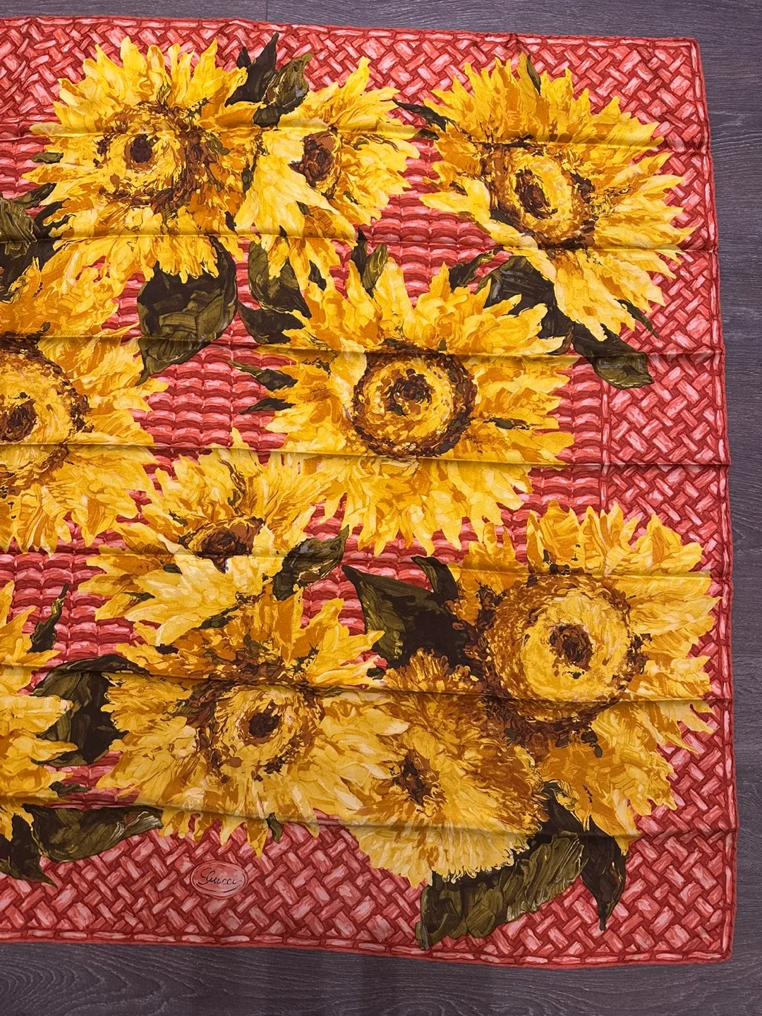 Authentic Gucci silk scarf made in Italy Sunflower image indicator(4)