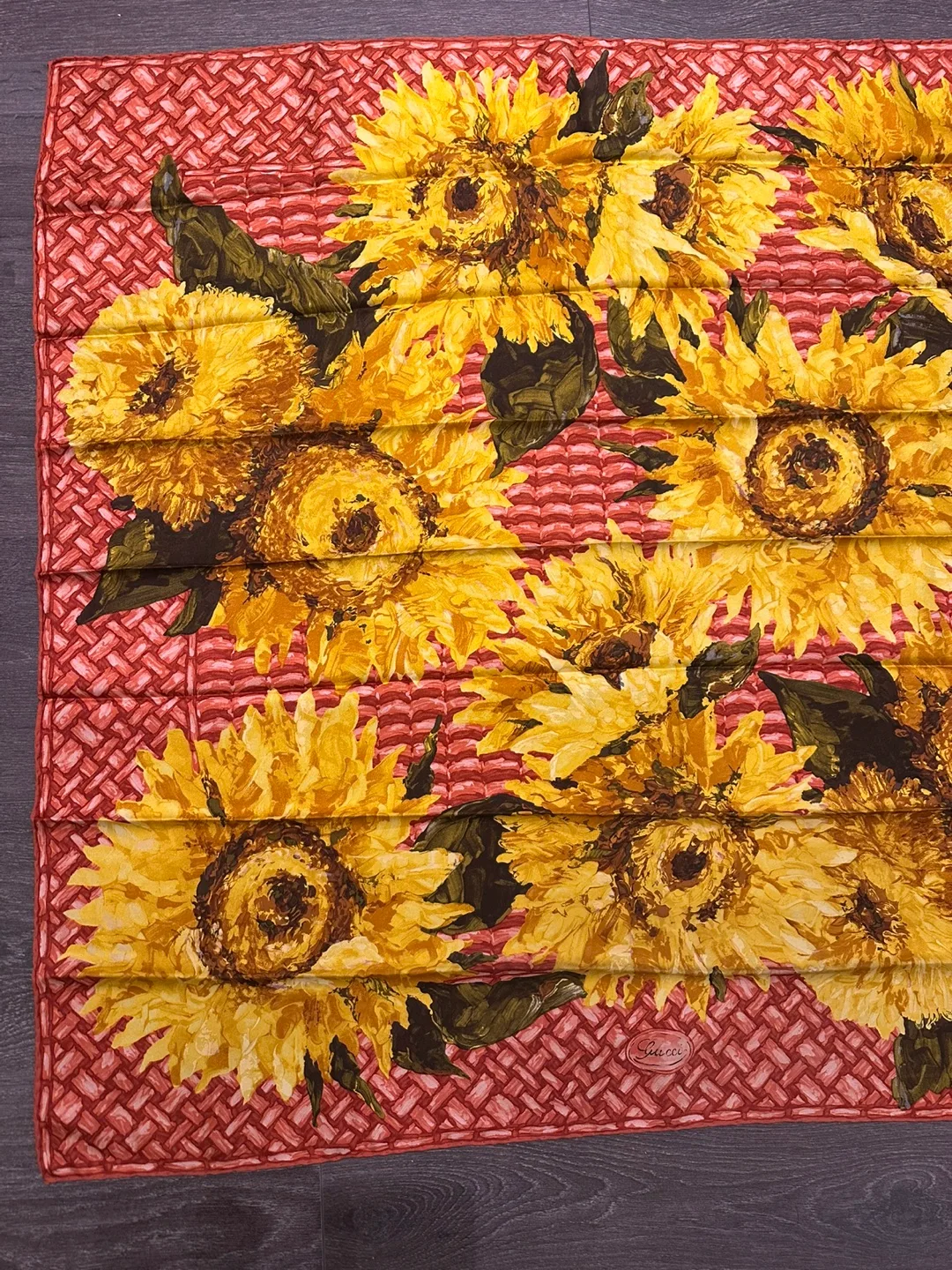Authentic Gucci silk scarf made in Italy Sunflower image indicator(3)