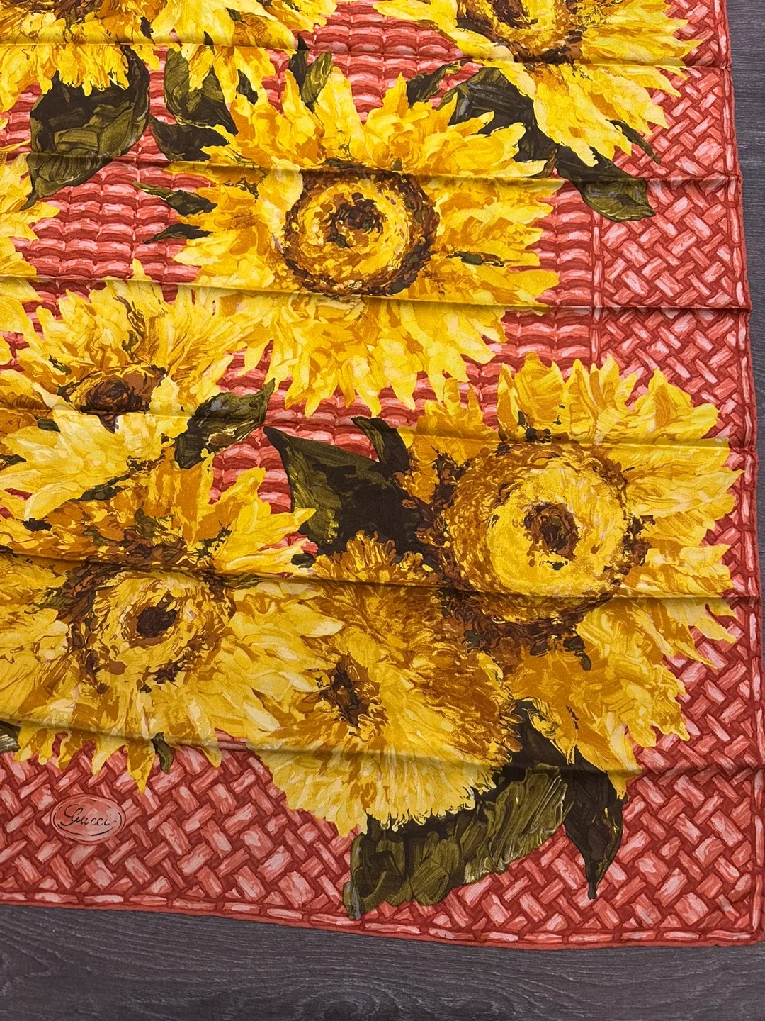 Authentic Gucci silk scarf made in Italy Sunflower image indicator(5)