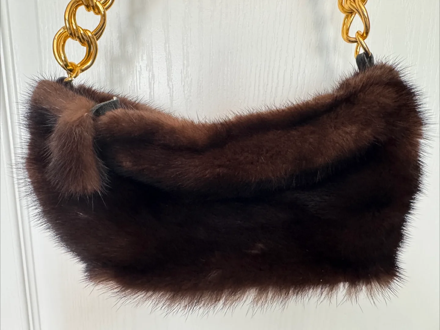 Vintage Real Mink Fur Handbag with Gold Chain thumbnail