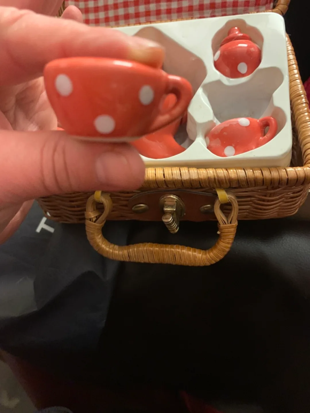 Vintage Miniature Tea Set in Wicker Basket image indicator(3)