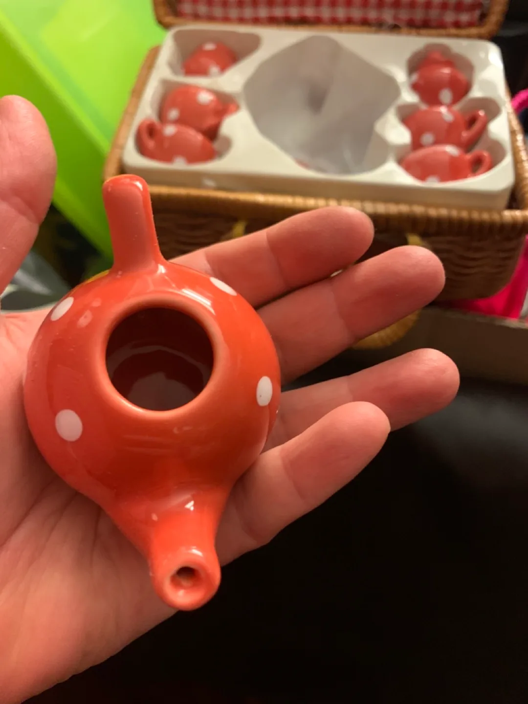 Vintage Miniature Tea Set in Wicker Basket image indicator(2)