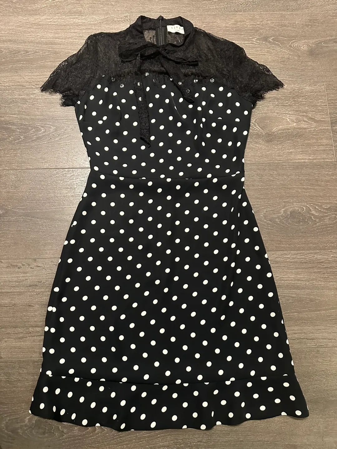 100% Authentic Sandro polka dot black lace dress image indicator(2)