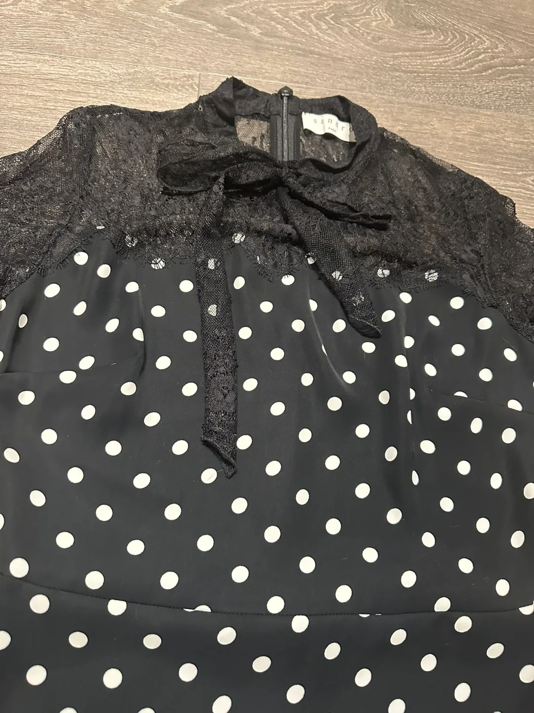 100% Authentic Sandro polka dot black lace dress image indicator(3)