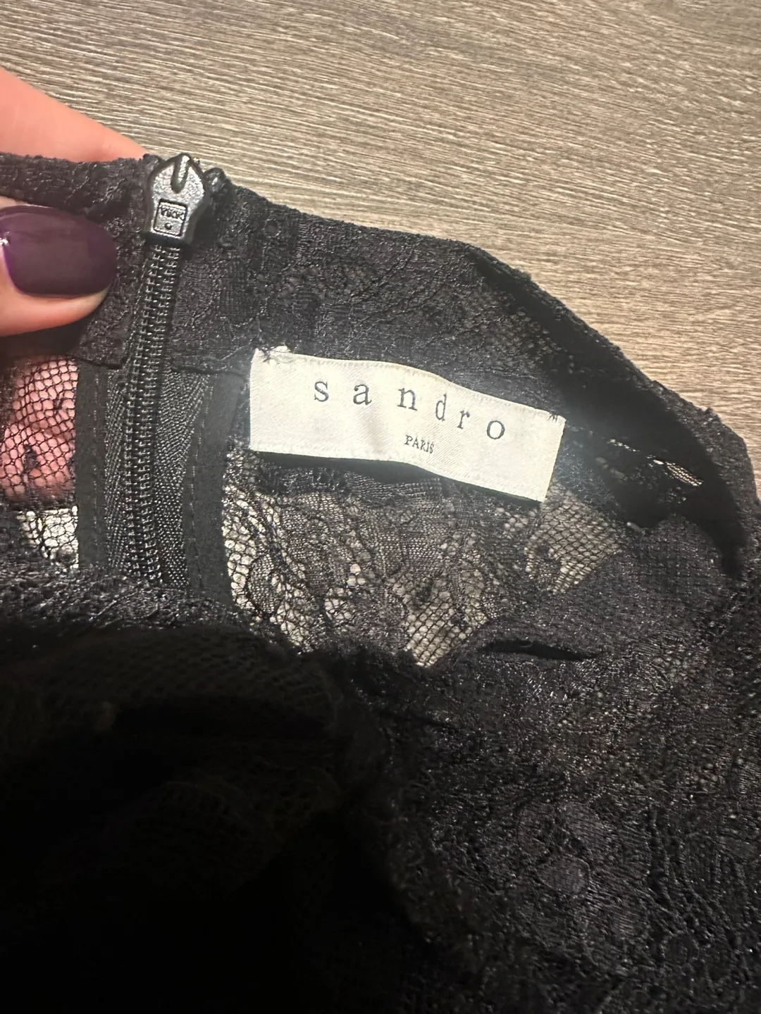 100% Authentic Sandro polka dot black lace dress image indicator(4)