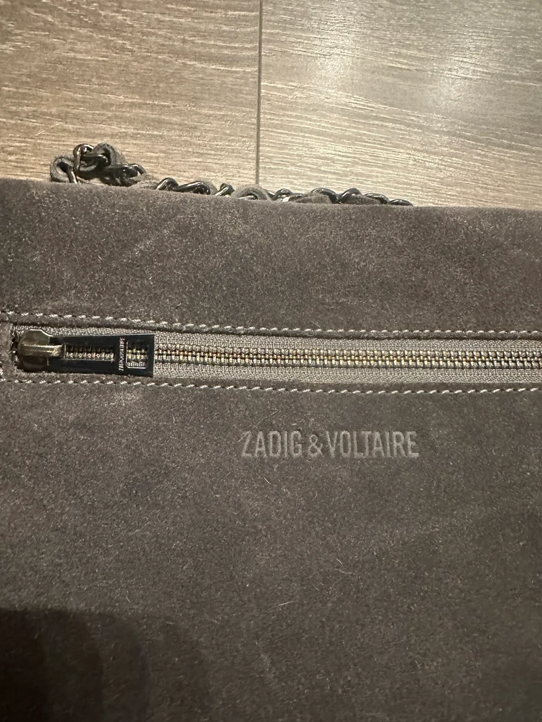 Zadig & Voltaire Suede Double-Strap Clutch Bag  Gray image indicator(6)