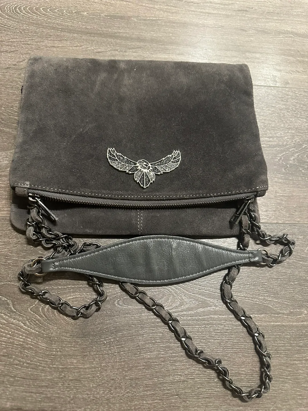 Zadig & Voltaire Suede Double-Strap Clutch Bag  Gray image indicator(2)