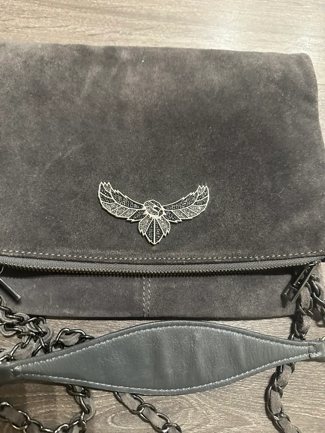 Zadig & Voltaire Suede Double-Strap Clutch Bag  Gray image indicator(3)