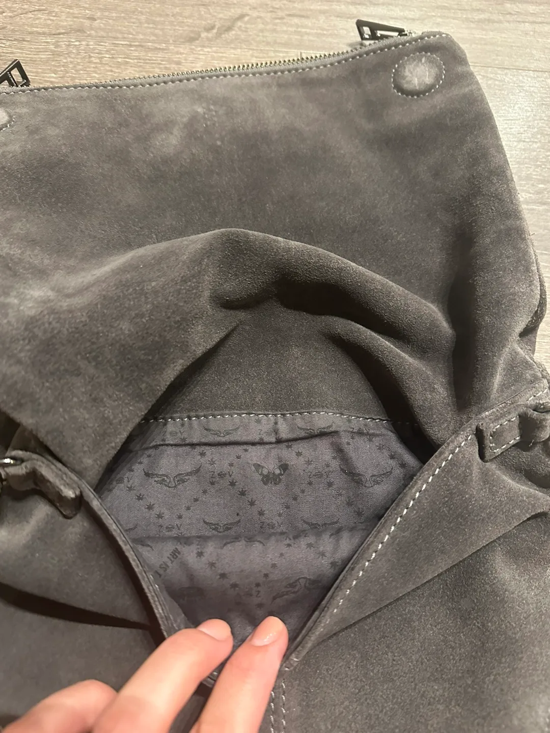 Zadig & Voltaire Suede Double-Strap Clutch Bag  Gray image indicator(5)