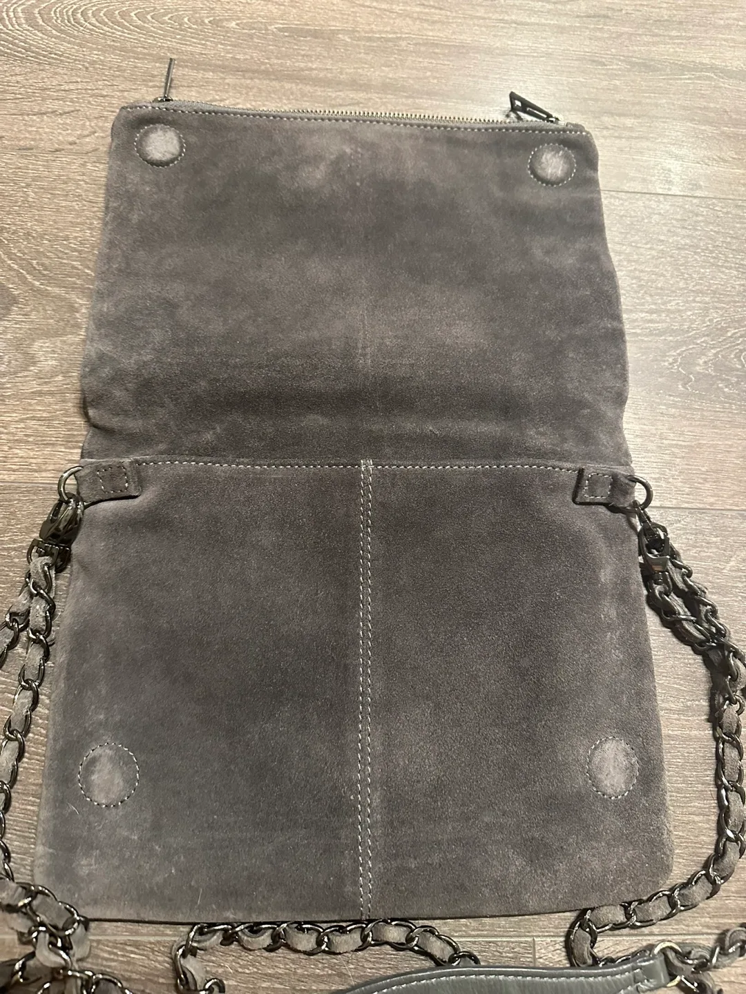 Zadig & Voltaire Suede Double-Strap Clutch Bag  Gray image indicator(4)