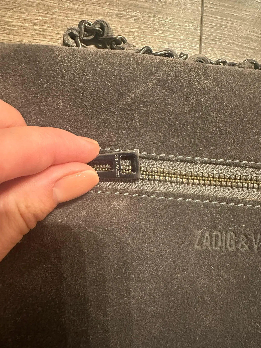 Zadig & Voltaire Suede Double-Strap Clutch Bag  Gray image indicator(7)