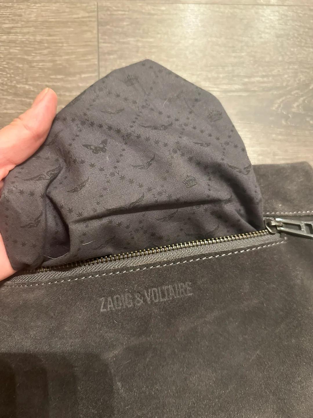 Zadig & Voltaire Suede Double-Strap Clutch Bag  Gray image indicator(8)