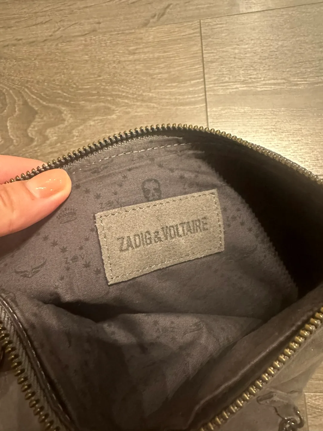 Zadig & Voltaire Suede Double-Strap Clutch Bag  Gray image indicator(9)