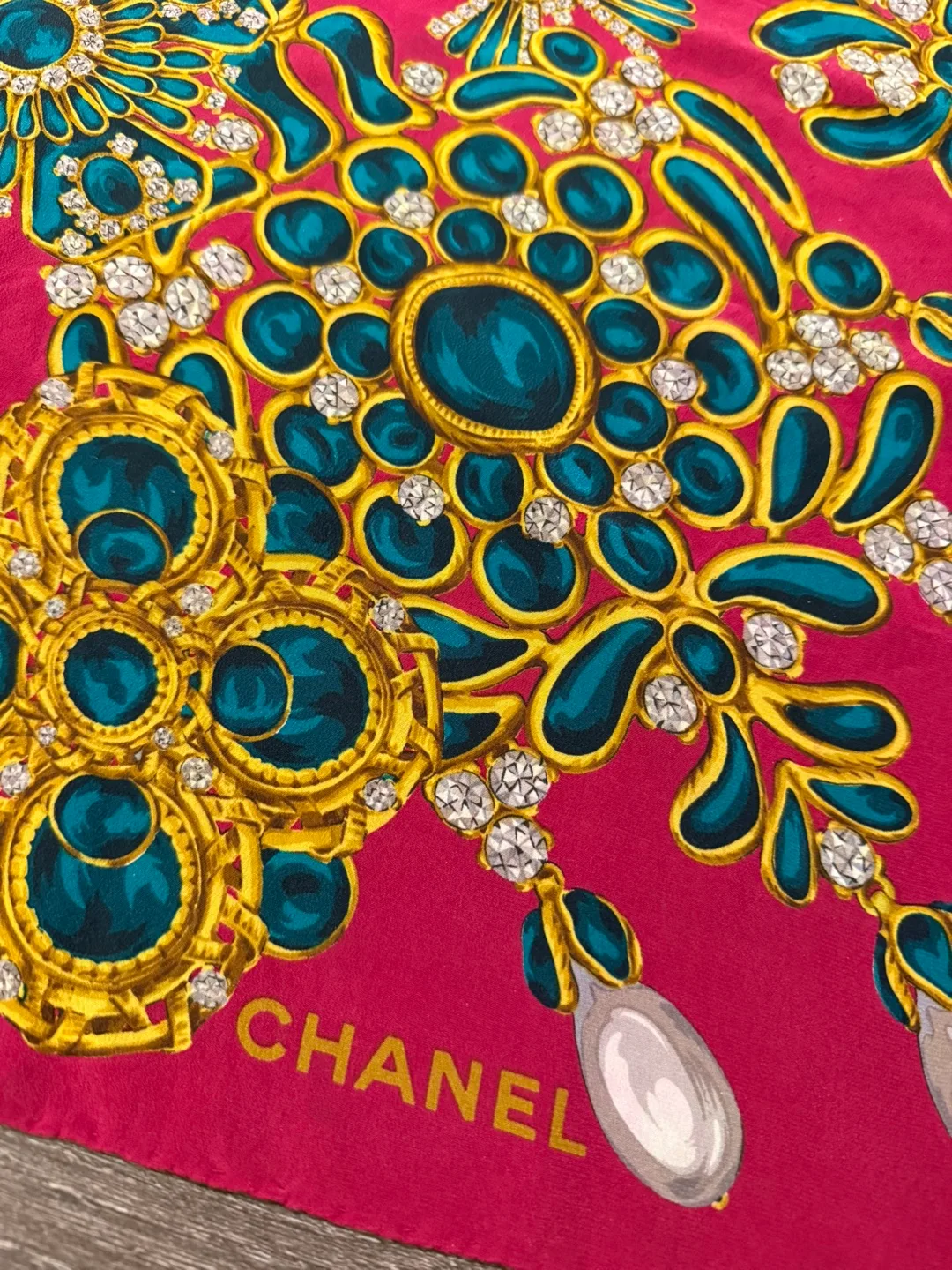 Authentic Chanel Silk Scarf dark pink image indicator(4)