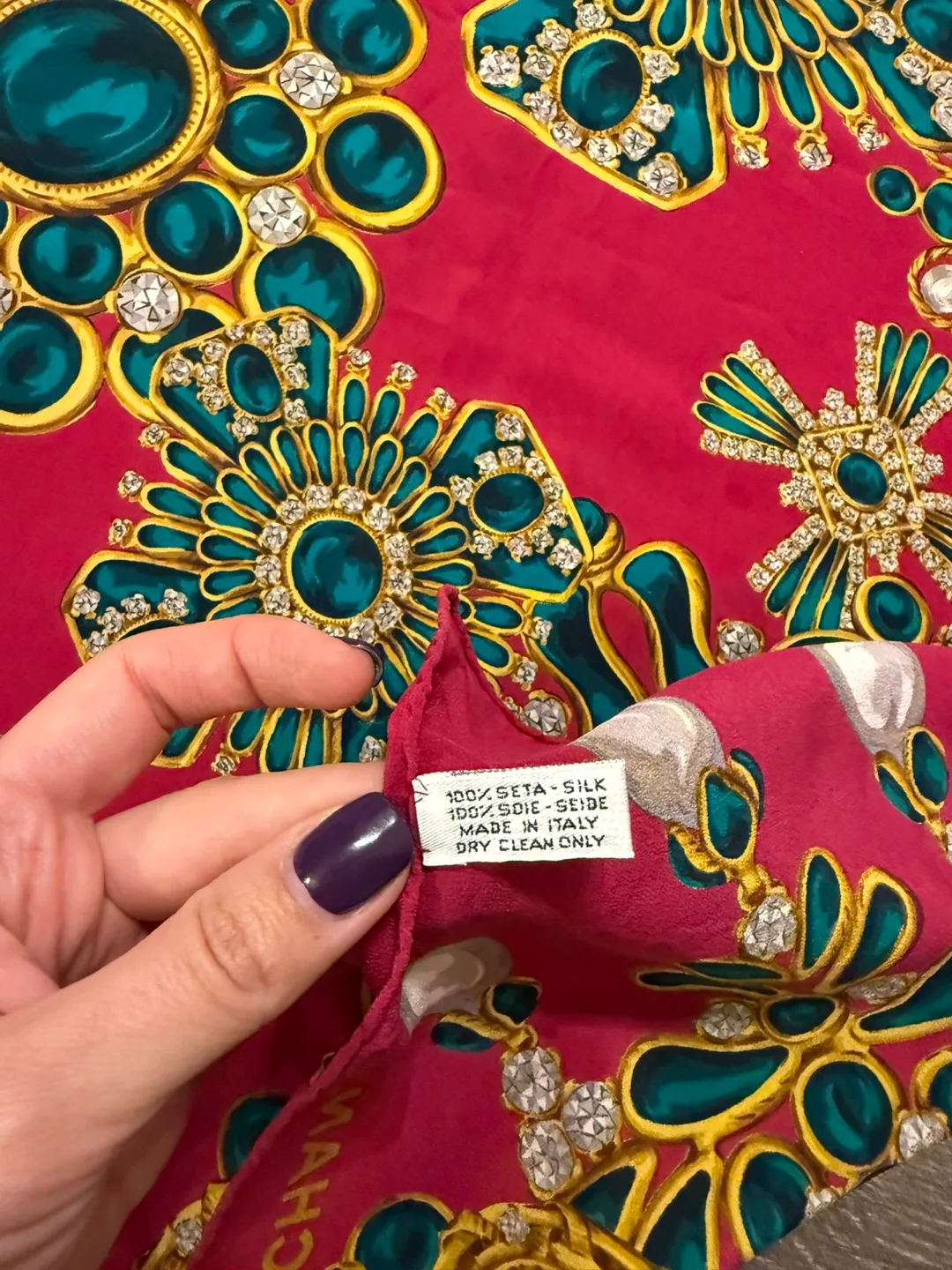 Authentic Chanel Silk Scarf dark pink image indicator(9)