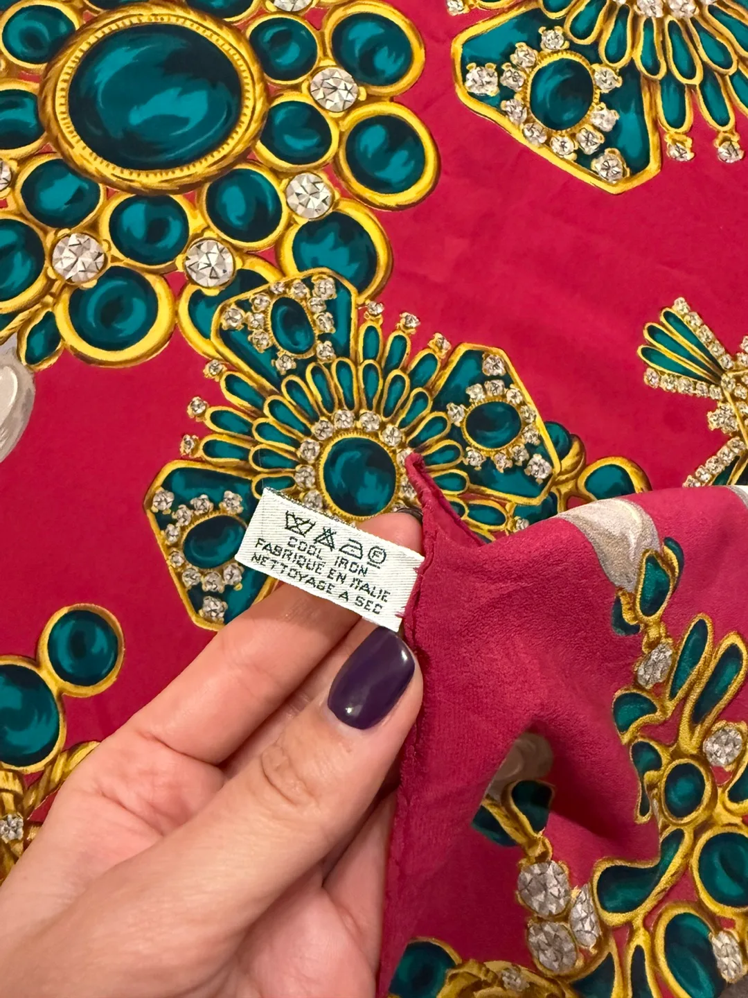 Authentic Chanel Silk Scarf dark pink image indicator(10)