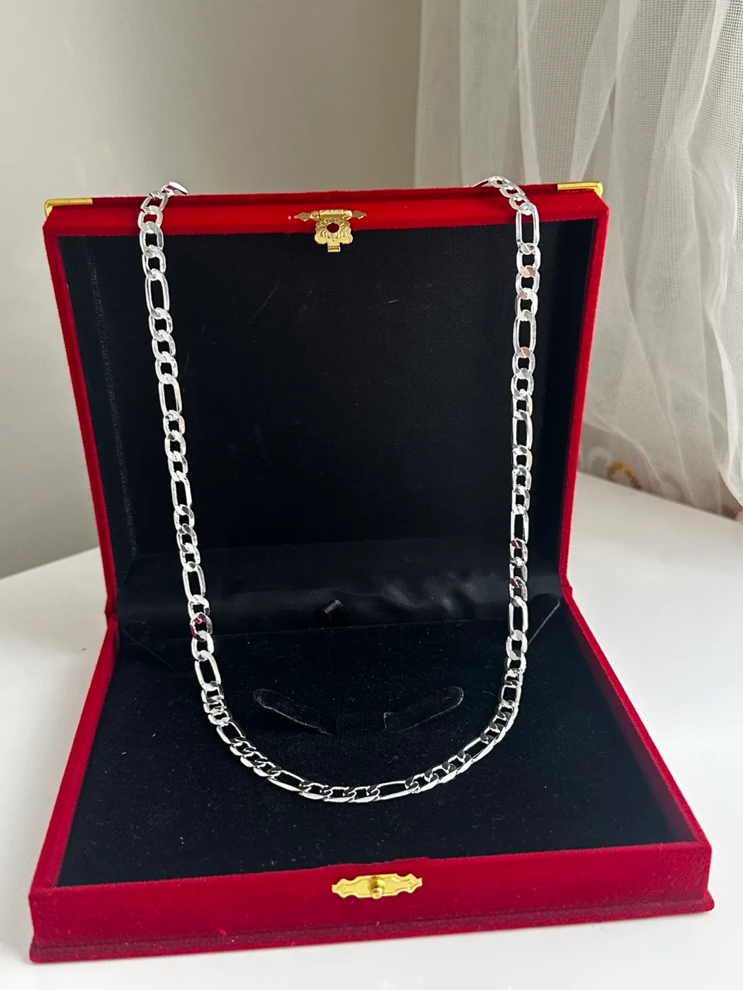 Silver Figaro Chain Necklace 925 thumbnail