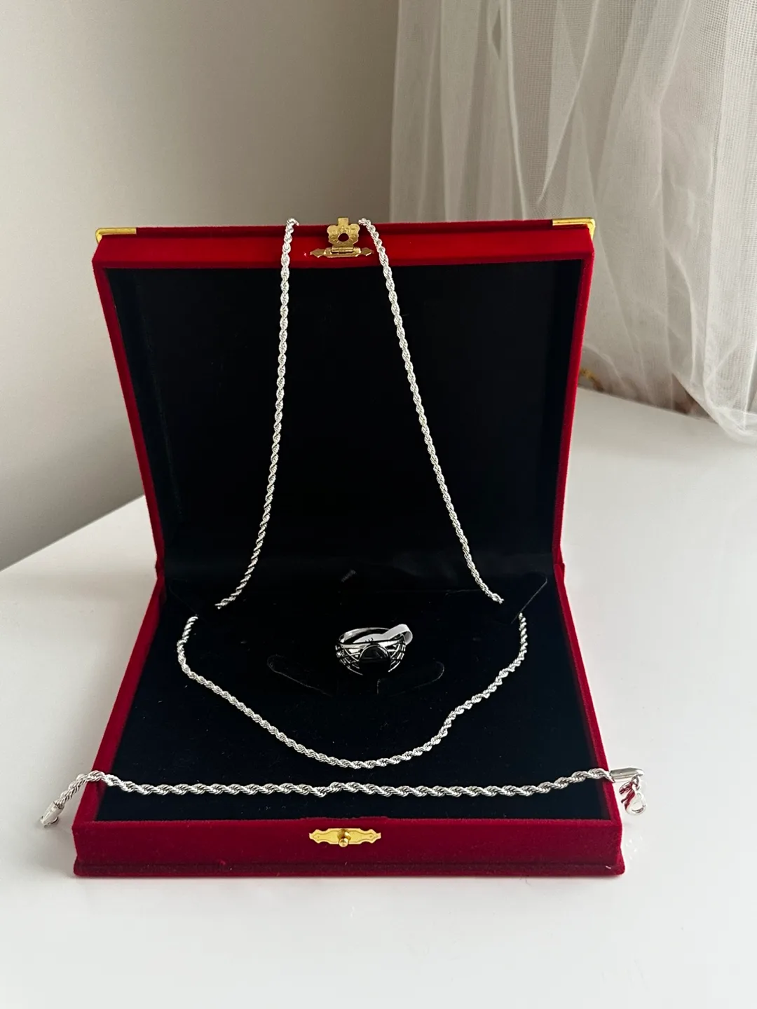 Silver Rope Chain, Bracelet & Ring Set 925 thumbnail