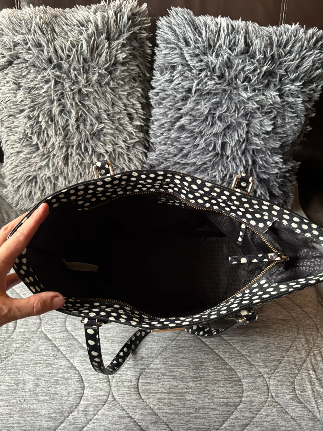 Kate Spade Black & White Polka Dot Tote Bag image indicator(5)