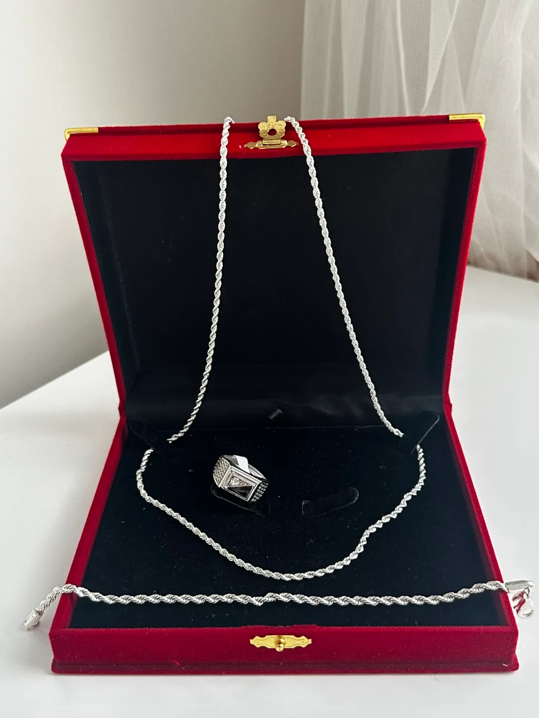 Silver Ring, Chain, and Bracelet Set 925 thumbnail